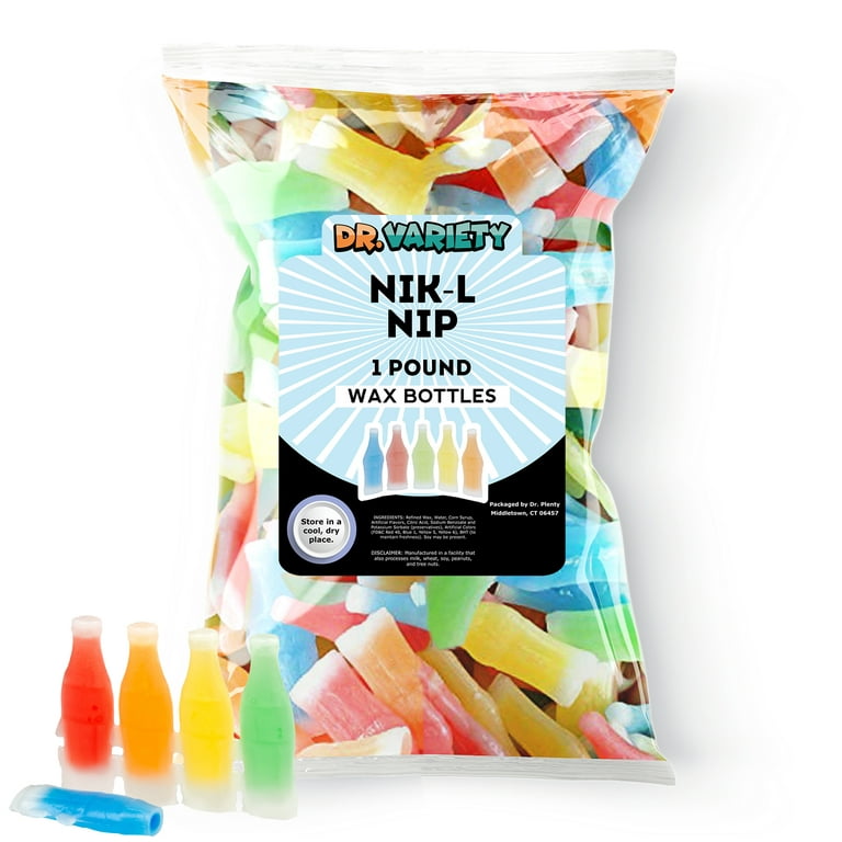 Nik L Nips Wax Bottle Candy Drinks, 1LB Bulk Candy - Nostalgic 90s