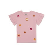 Nik & Leksi Girls Ruffle Sleeve Crochet Flower T-Shirt, Sizes 4-16