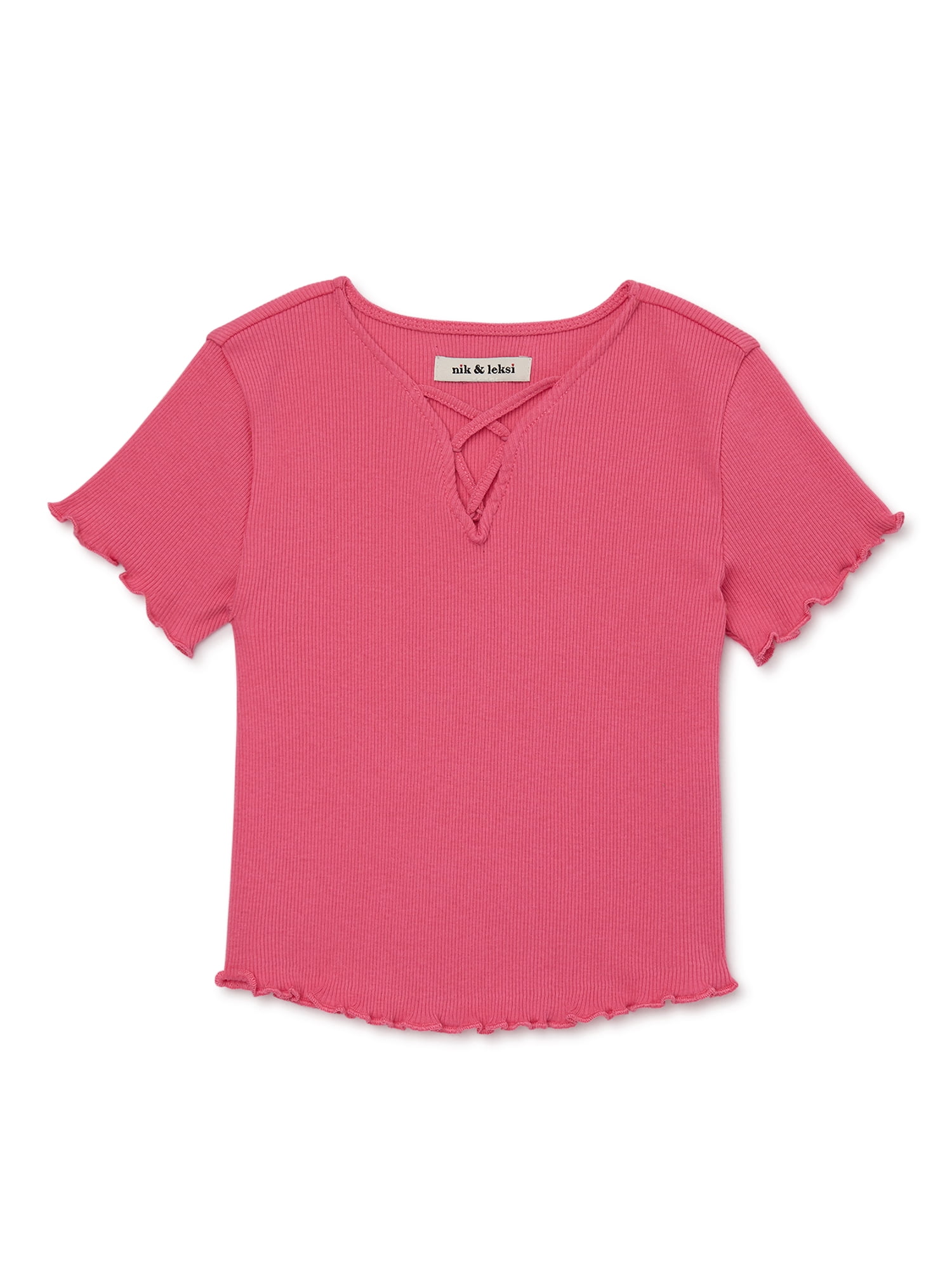Nik Leksi Girls Short Sleeve Lace Up Handkerchief Top Sizes 4 16 nik-leksi-girls-short-sleeve-lace-up-handkerchief-top-sizes-4-16