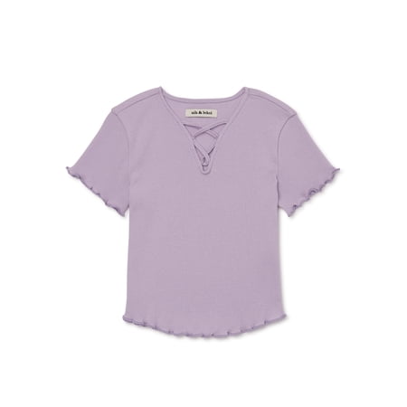 Nik & Leksi Girls Short Sleeve Lace Up Handkerchief Top, Sizes 4-16