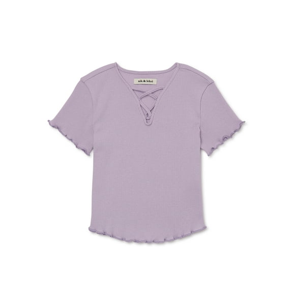 Nik & Leksi Girls Short Sleeve Lace Up Handkerchief Top, Sizes 4-16
