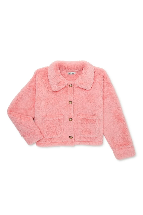 Girls Collared Crop Long Sleeve Shacket