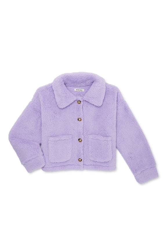 Girls Collared Crop Long Sleeve Shacket