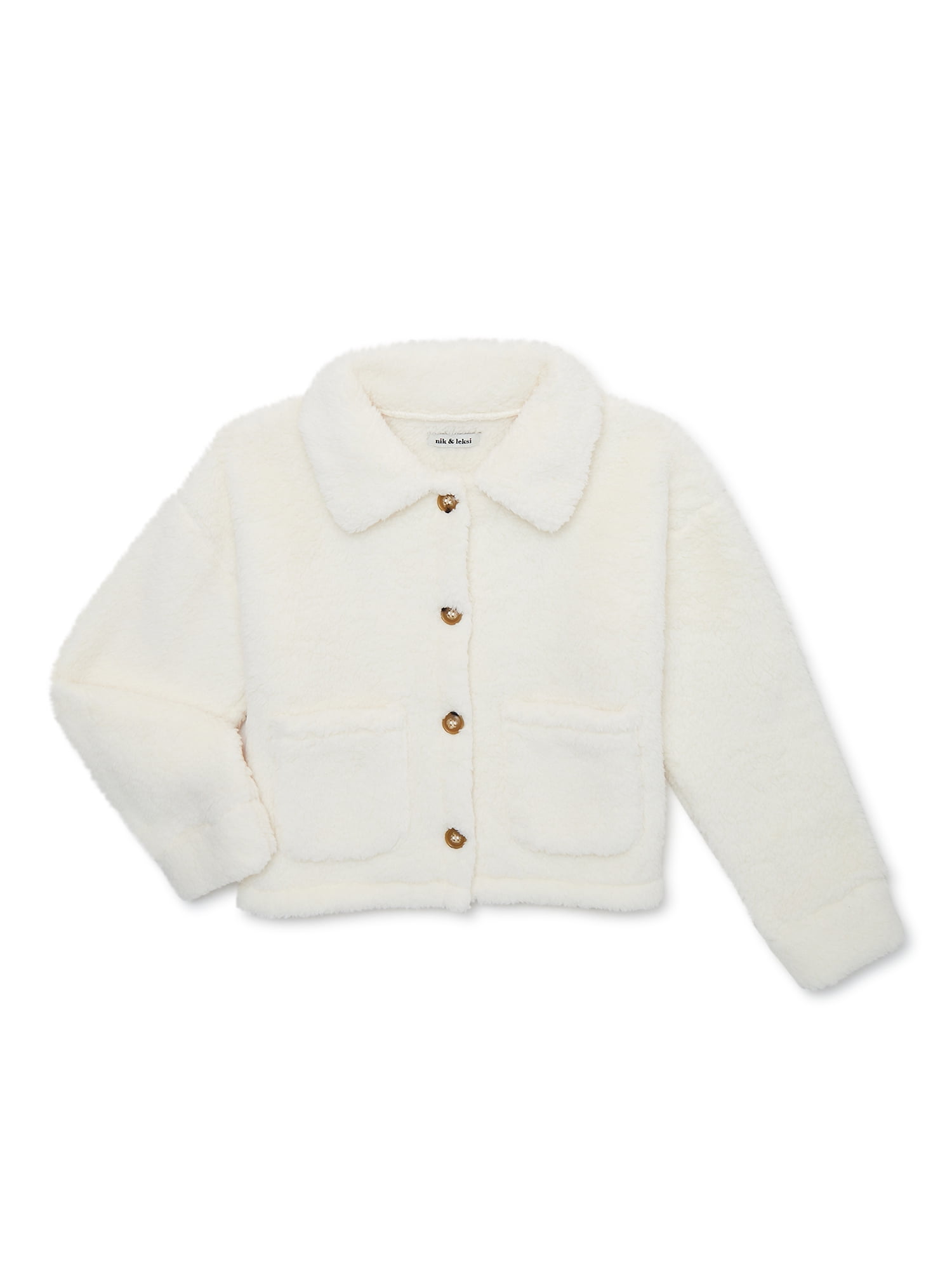 Nik and Leksi Girls Collared Crop Long Sleeve Shacket