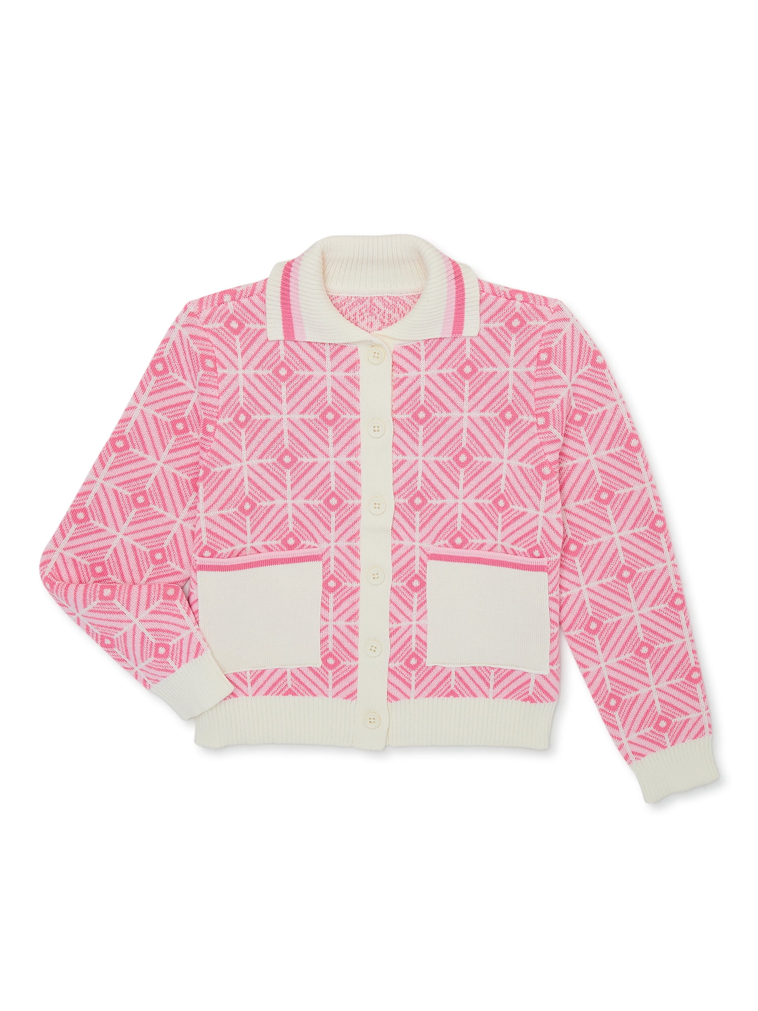 トップス Loved one Logo Jacquard Knit candy Nik and Leksi Girls Jacquard Cardigan - Geometric Print - Walmart.com