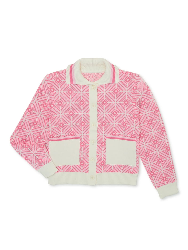 Nik and Leksi Girls Jacquard Cardigan - Geometric Print - Walmart.com