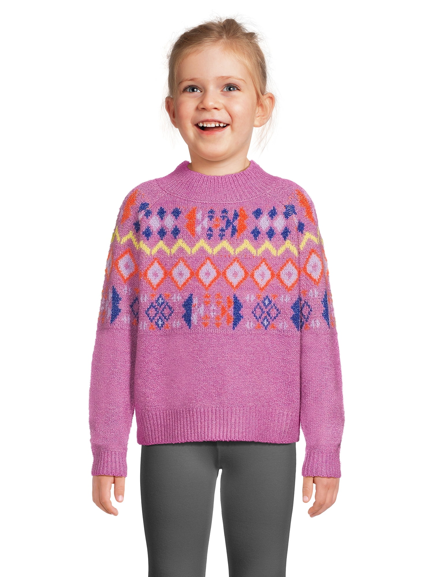Nik and Leksi Girls Mock Neck Jacquard Pullover, Sizes 4-16