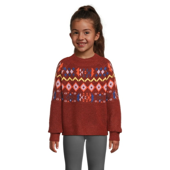Nik and Leksi Girls Mock Neck Jacquard Pullover, Sizes 4-16