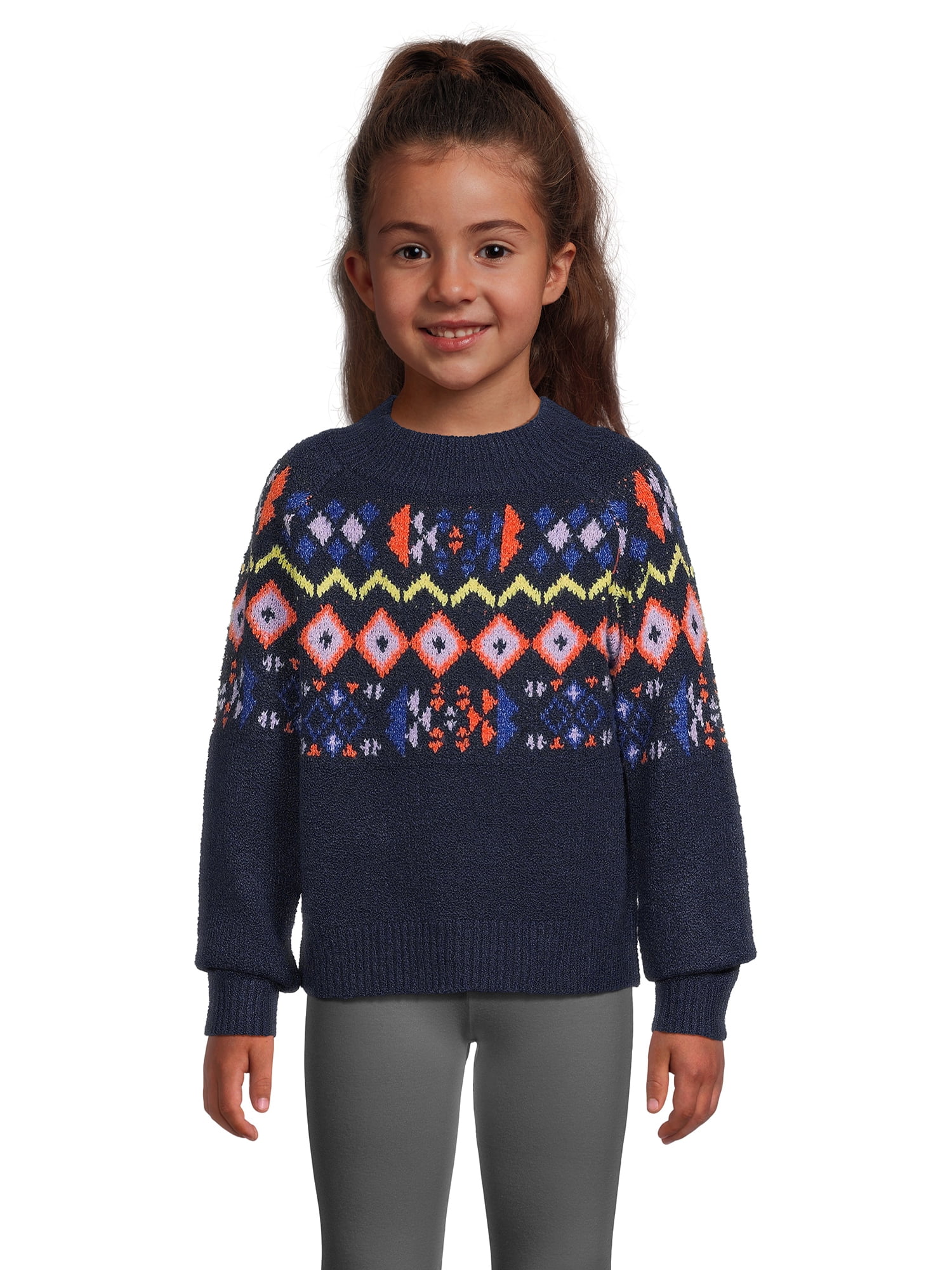 Nik and Leksi Girls Mock Neck Jacquard Pullover, Sizes 4-16