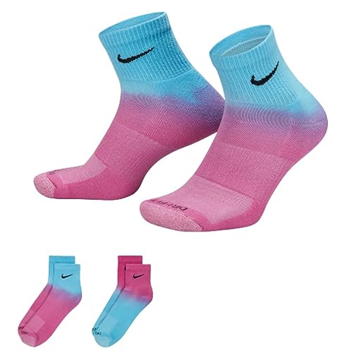 Nike 2 Pack Athletic Ankle Socks Medium 2 Tone Blue/Pink DH6304-910 ...