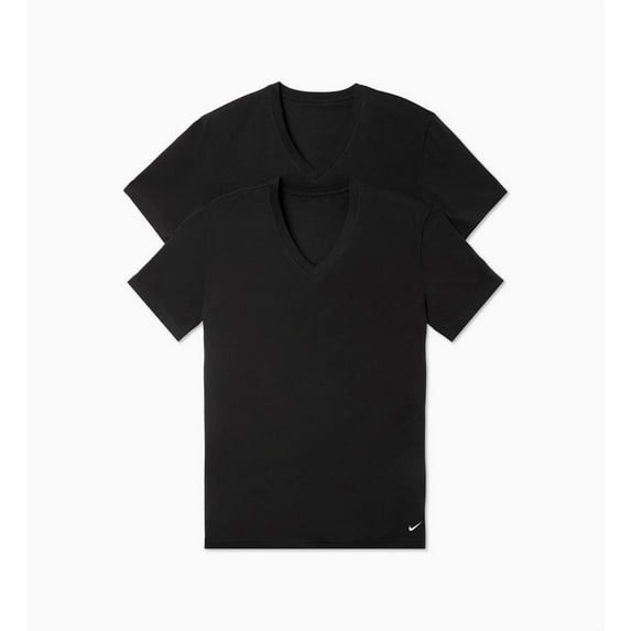 Nike 2Pk Vneck Evdy Cotton Stretch Mens Active Shirts & Tees Size M, Color: Black