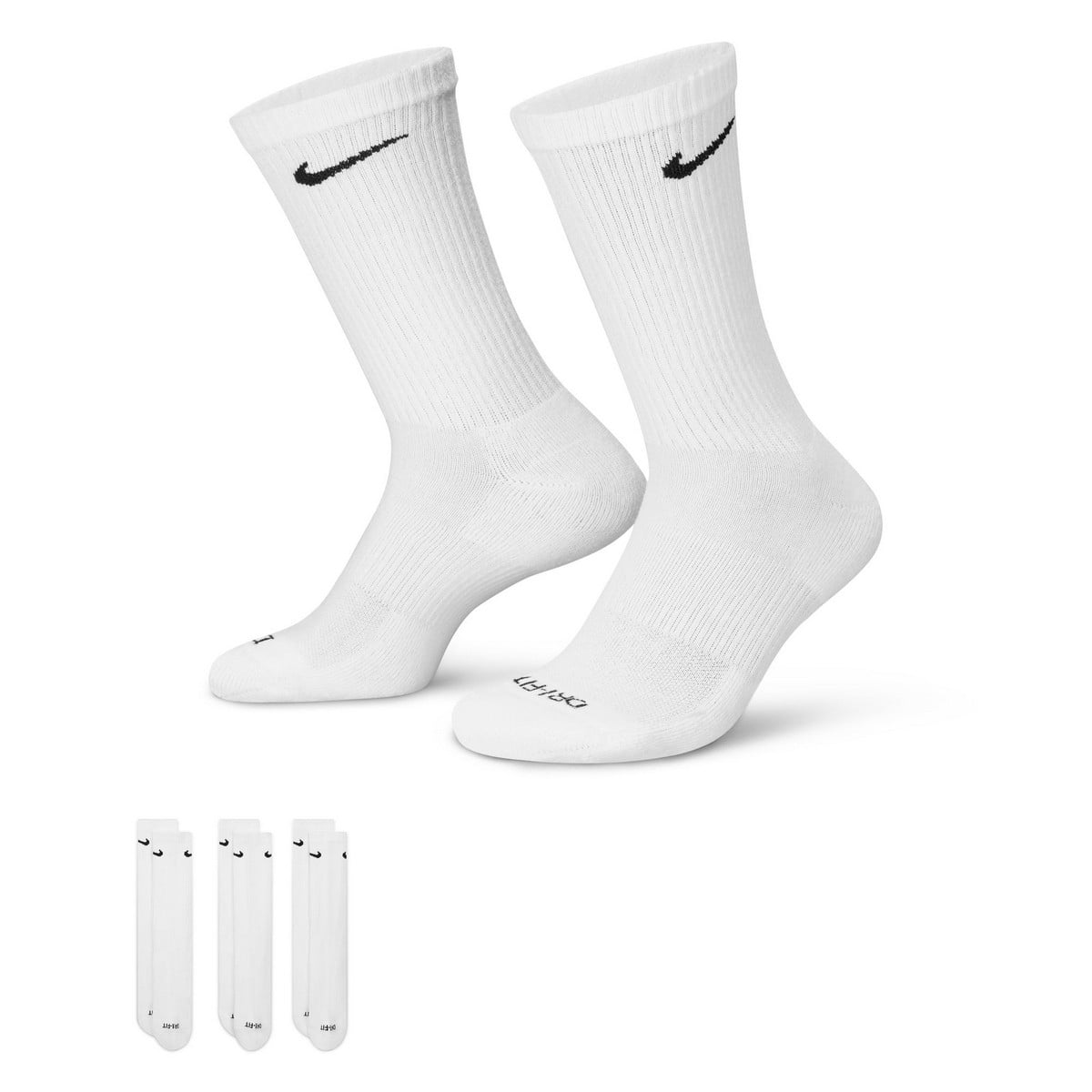 NIKE 3PK DRI-FIT Cushion Crew Socks - Mens 8-12 White Medium