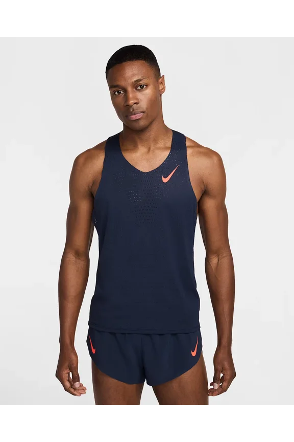 AeroSwift Men's Dri-FIT ADV Running Singlet (FN4231-451, Obsidian/Bright Crimson) Size X-Large
