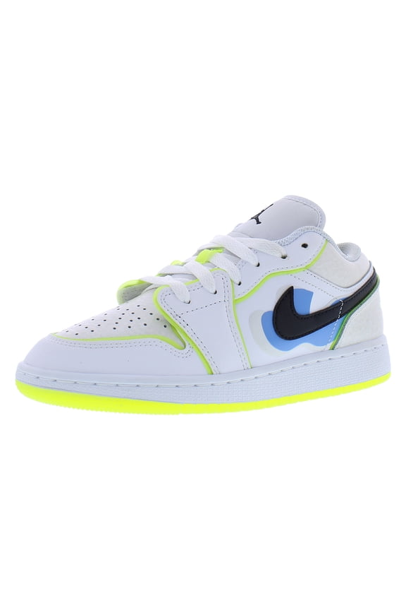 Air Jordan 1 Low SE GS Boys Shoes Size 3.5, Color: White/Black/Platinum Tint/Volt