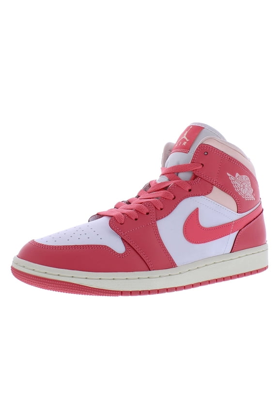 Air Jordan 1 Mid Leather Womens Shoes Size 12, Color: White/Sea Coral/Atmosphere