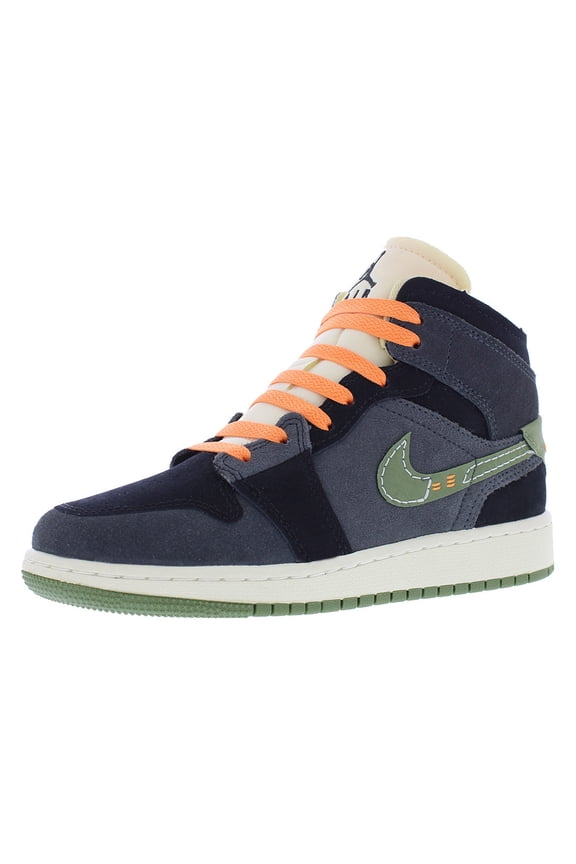 Air Jordan 1 Mid SE Craft GS Boys Shoes Size 5, Color: Anthracite/Sky J Light Olive/Black
