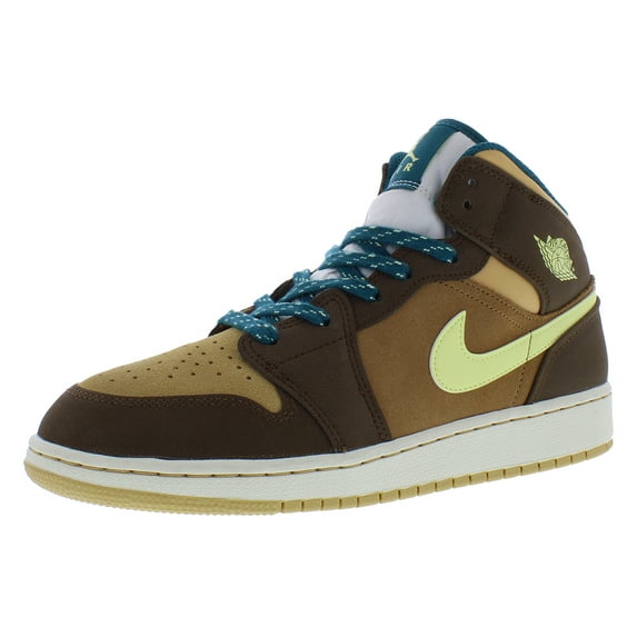 Nike Air Jordan 1 Mid SE GS Boys Shoes Size 7, Color: Cacao Wow/Luminous Green