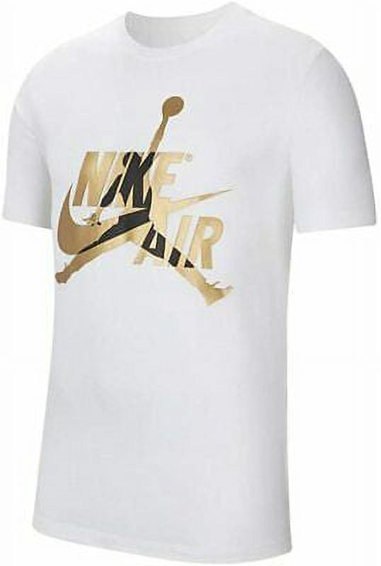Jordan, Shirts, Jordan Short Sleeve White Tshirt With Air Jordan Gold And  Black Graphic