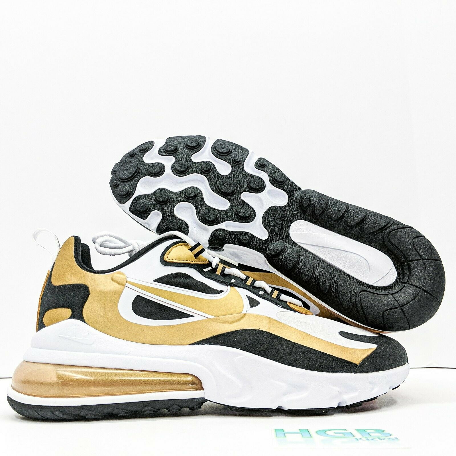 Nike Air Max 270 React Men's Shoes White-Metallic Gold Black cw7298-100 