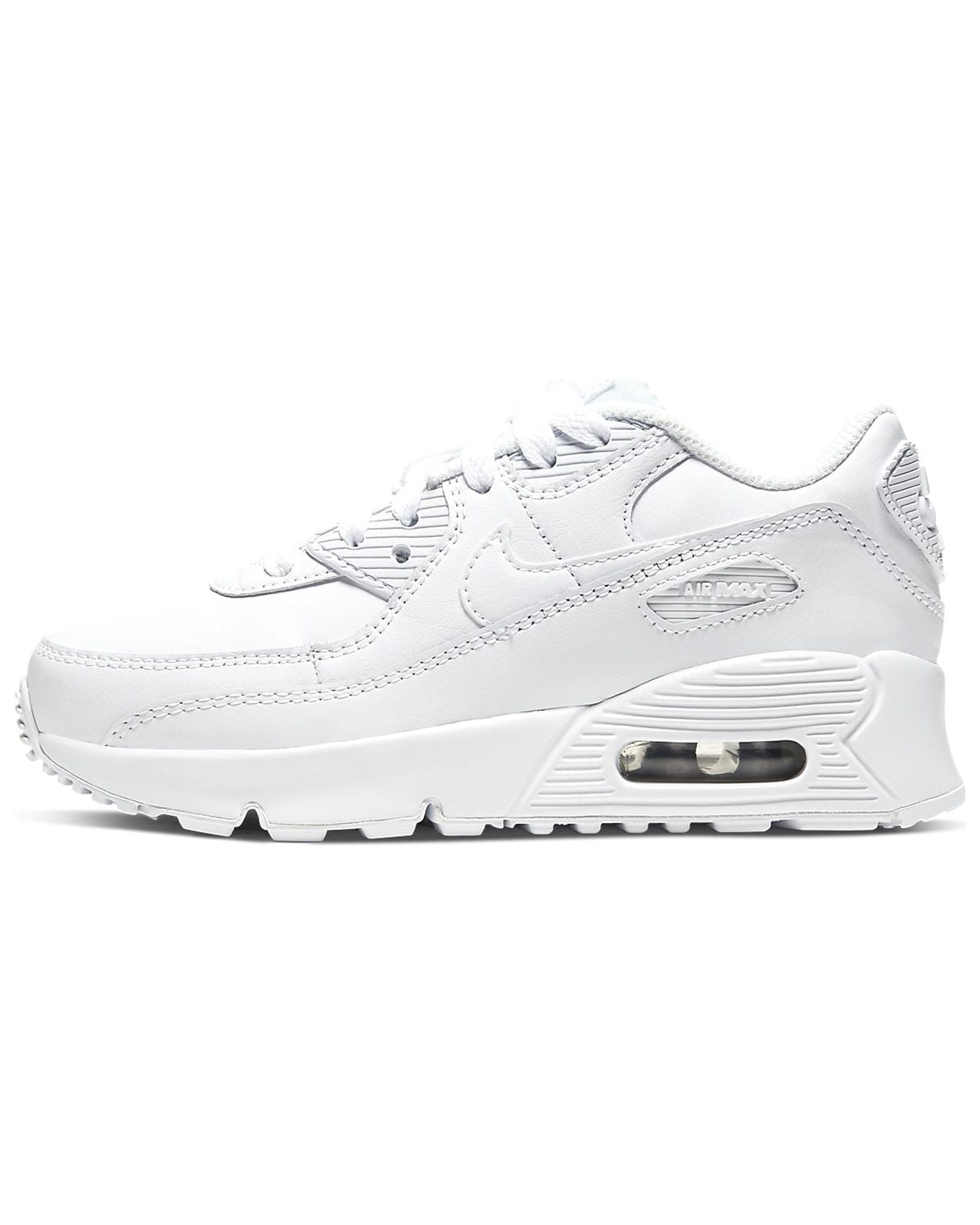 Air Max 90 Leather White/White-Metallic Silver  CD6867-100 Pre-School Size 13