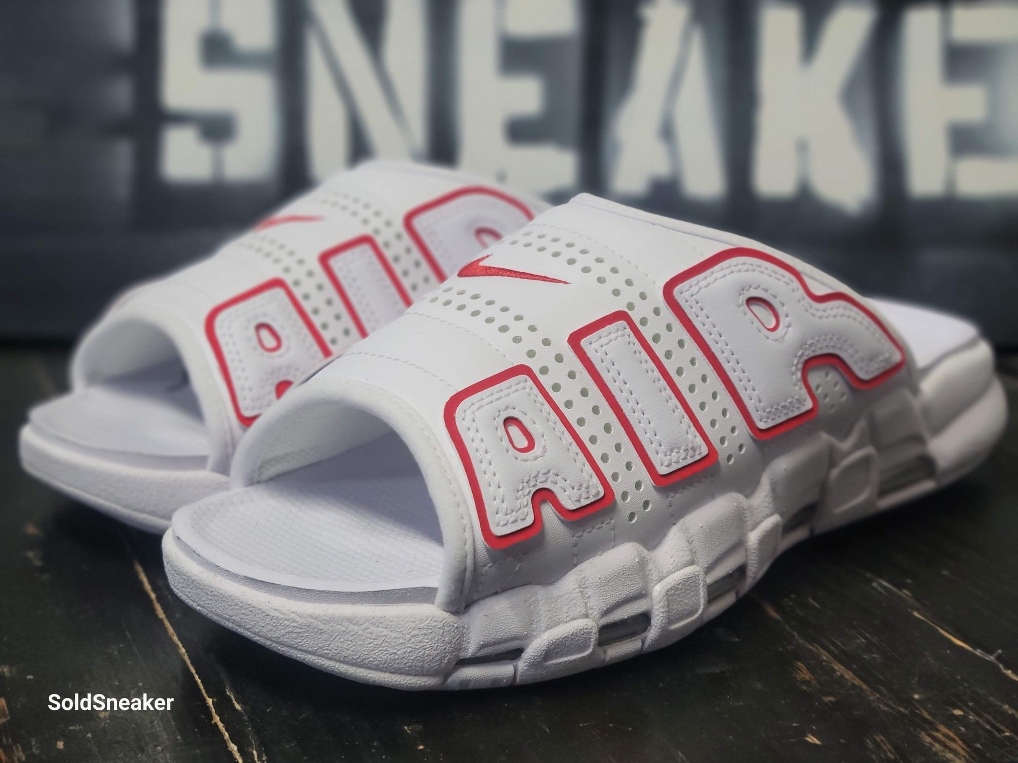Nike Air More Uptempo Slide Sandals White Red Slide Sport Nike Air More Uptempo Slide Sandals White Red Slide Sport