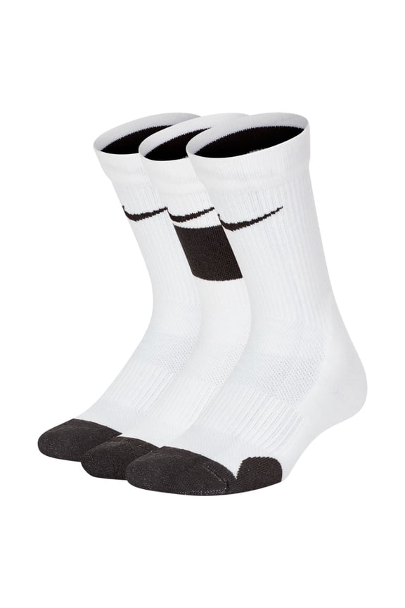 Assorted 3-Pack Dri-Fit Elite Crew Boys Socks Size M, Color: White/Black/Grey