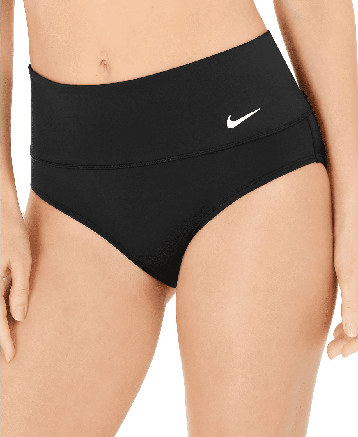 Nike BLACK Essential High-Waist Banded Bikini Swim Bottom, US Large