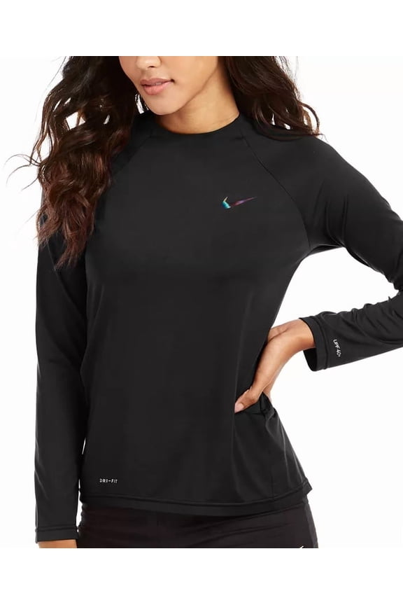 Essential Long-Sleeve Rash Guard Logo Swim Black New
