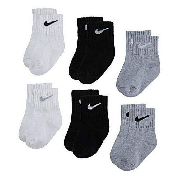 Nike Baby Ankle Gripper Socks (6 Pairs), White/Black/Grey, 12/24M