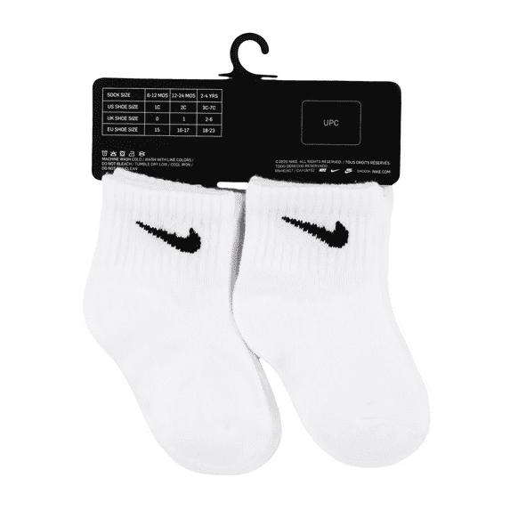 Nike Baby Ankle Socks, 6 pack, 12 - 24 Months, White w/ Black Logo