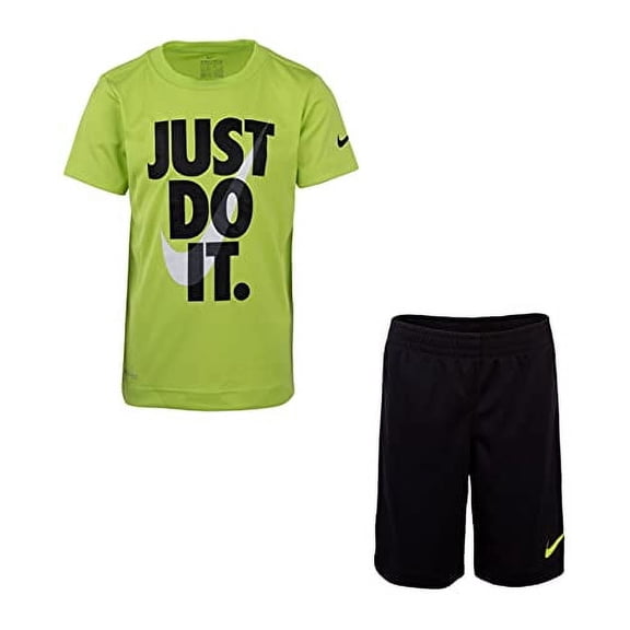 Nike Baby Boy's Short Sleeve Just Do It T-Shirt & Shorts Two-Piece Set (Toddler) Black/Cyber 2T Toddler