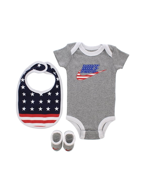 Americana Bodysuit With Bib And Booties Baby Boys Clothing Set Size 0/6M, Color: Grey