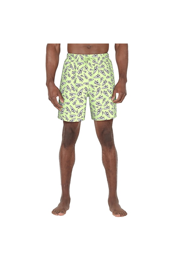 Bathing Suit Men's AOP Sneakers Volley Swim Shorts 7 inch - Barely Volt Green - XXL
