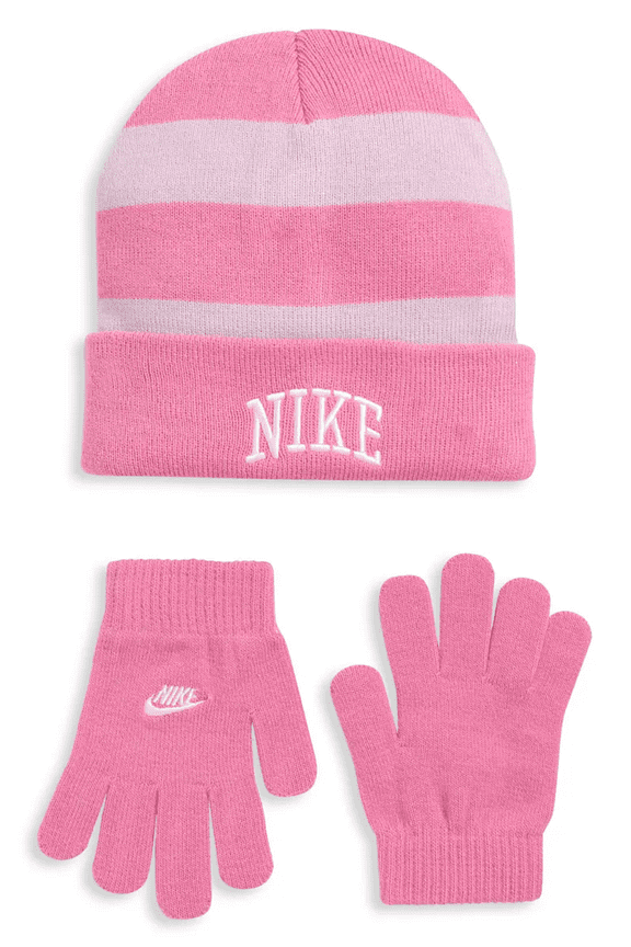 Big Girl's Chunky Stripe Peak Beanie & Gloves Set One Size