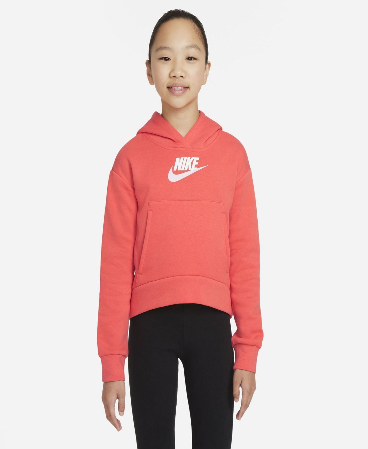 Nike Big Girls Extended Size Sportswear Club Hoodie,Magic Ember/Pink ...