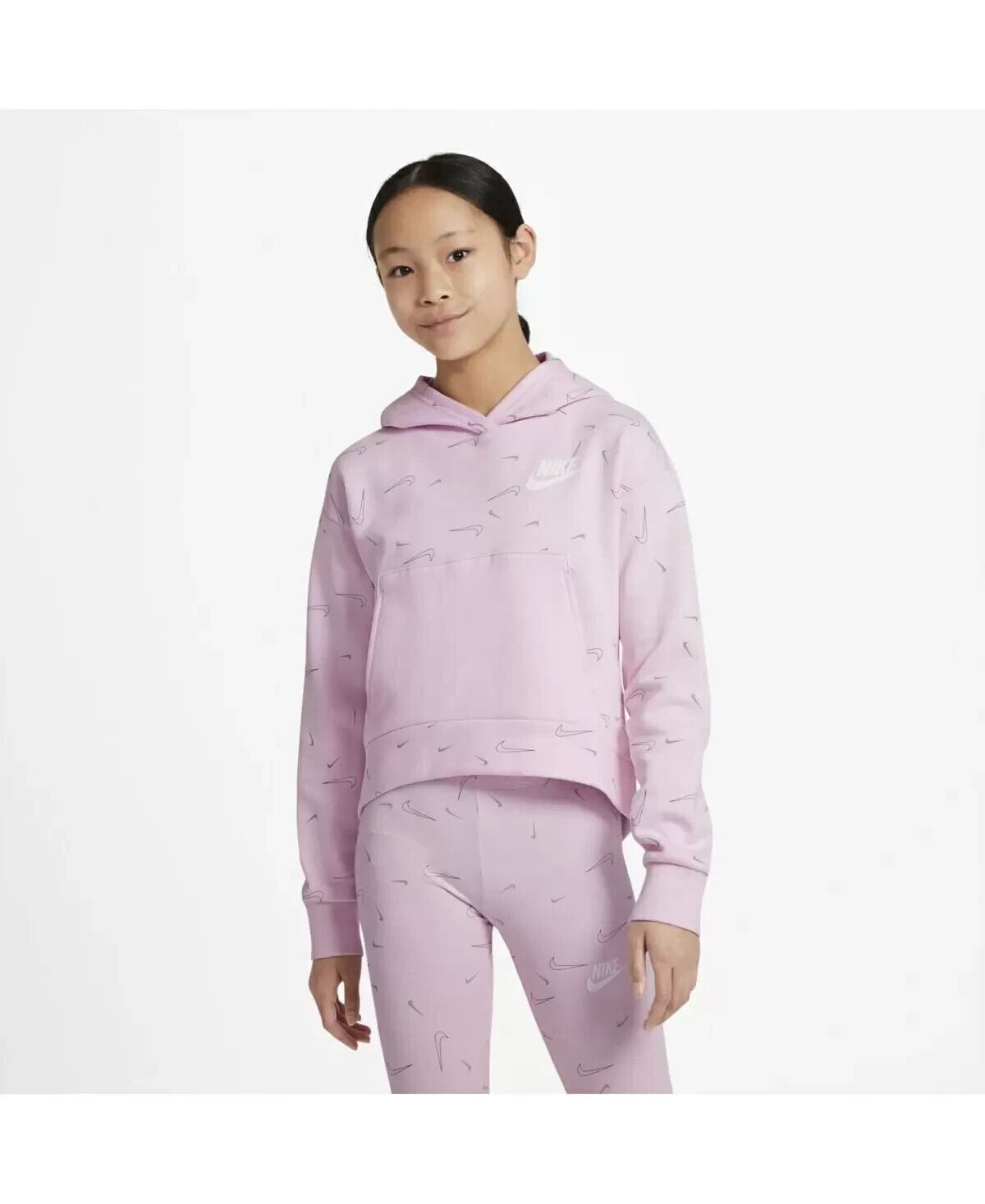 Nike Big Girls Sportswear Printed Fleece Hoodie Pink Size S MSRP $50 ...