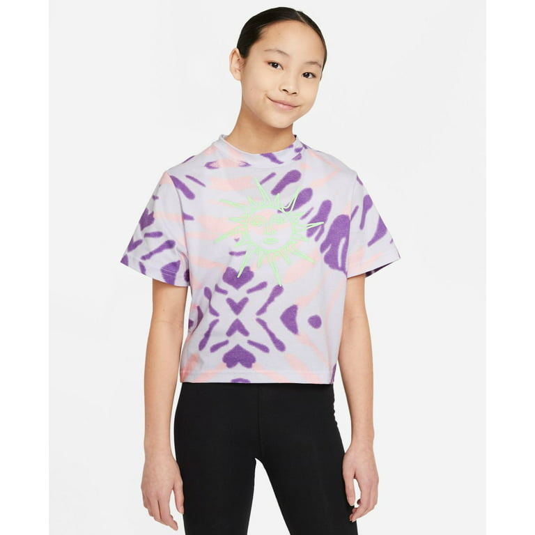Nike Big Girls Sportswear Tie-Dyed T-Shirt,Purple Chalk/Arctic