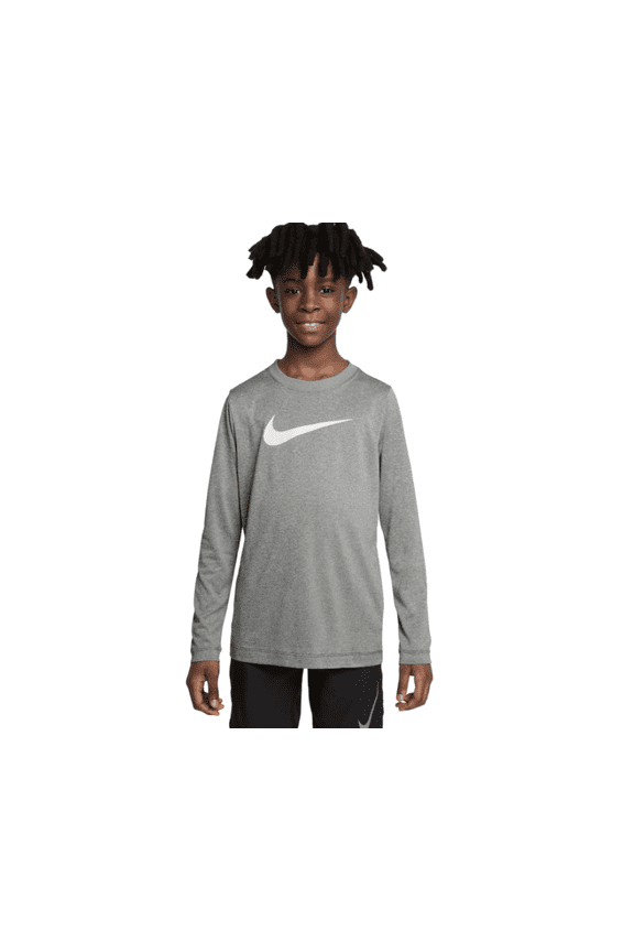 Big Kids Dri-fit Legend Logo-Print Long-Sleeve Training T-Shirt - Tumbled Grey