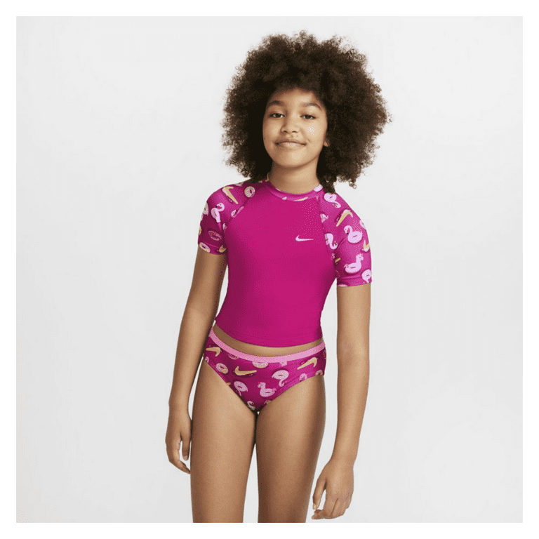 Nike Big Kids Girls Short Sleeve Crop Top Swim Set Pink Medium Walmart