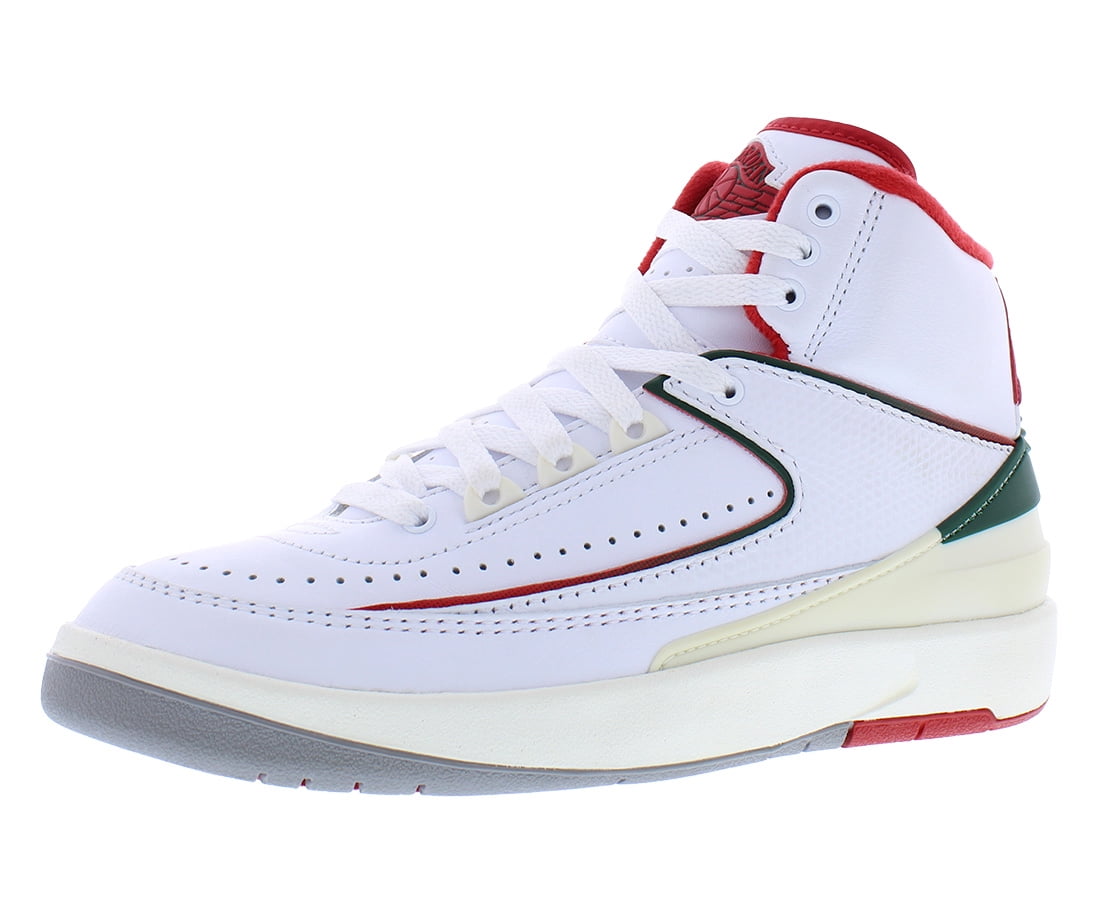 Nike Air Jordan 2 Retro Leather GS Boys Shoes Size 5.5, Color: White/Fire Red/Fir/Sail