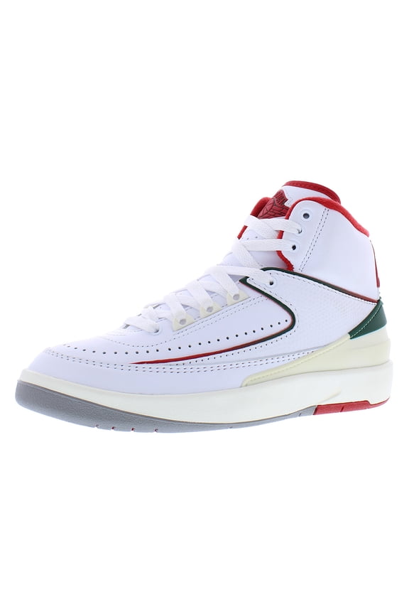 Air Jordan 2 Retro Leather GS Boys Shoes Size 5.5, Color: White/Fire Red/Fir/Sail