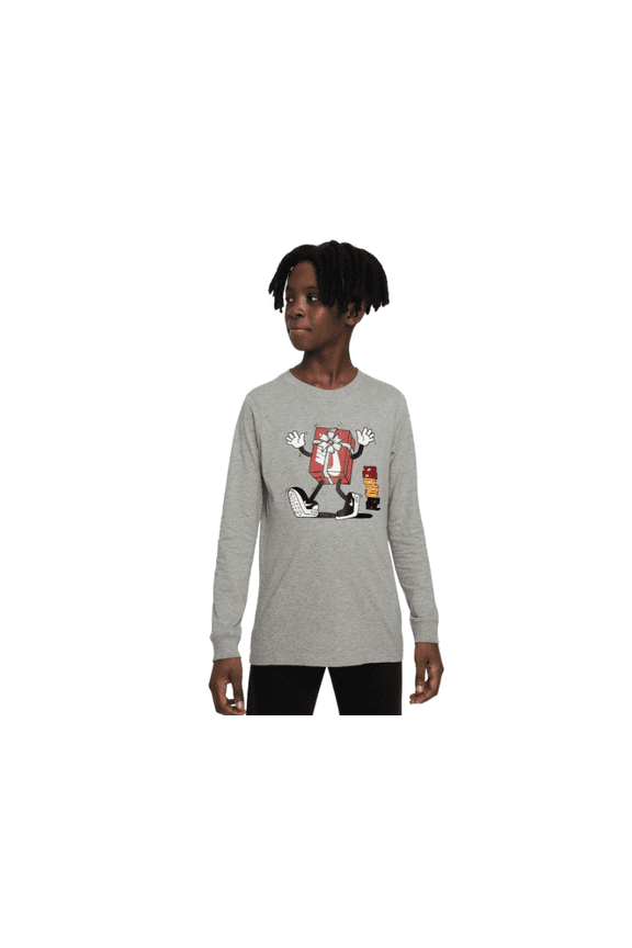 Big Kids Sportswear Printed Long-Sleeve T-Shirt - Dark Grey Heather