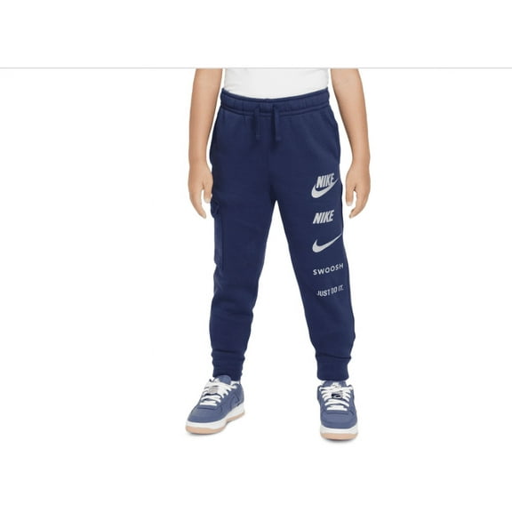 Nike Big Kids Sportswear Standard-Fit Logo-Print Fleece Cargo Joggers - Midnight Navy