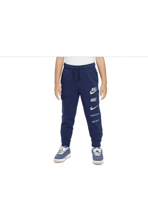 Big Kids Sportswear Standard-Fit Logo-Print Fleece Cargo Joggers - Midnight Navy
