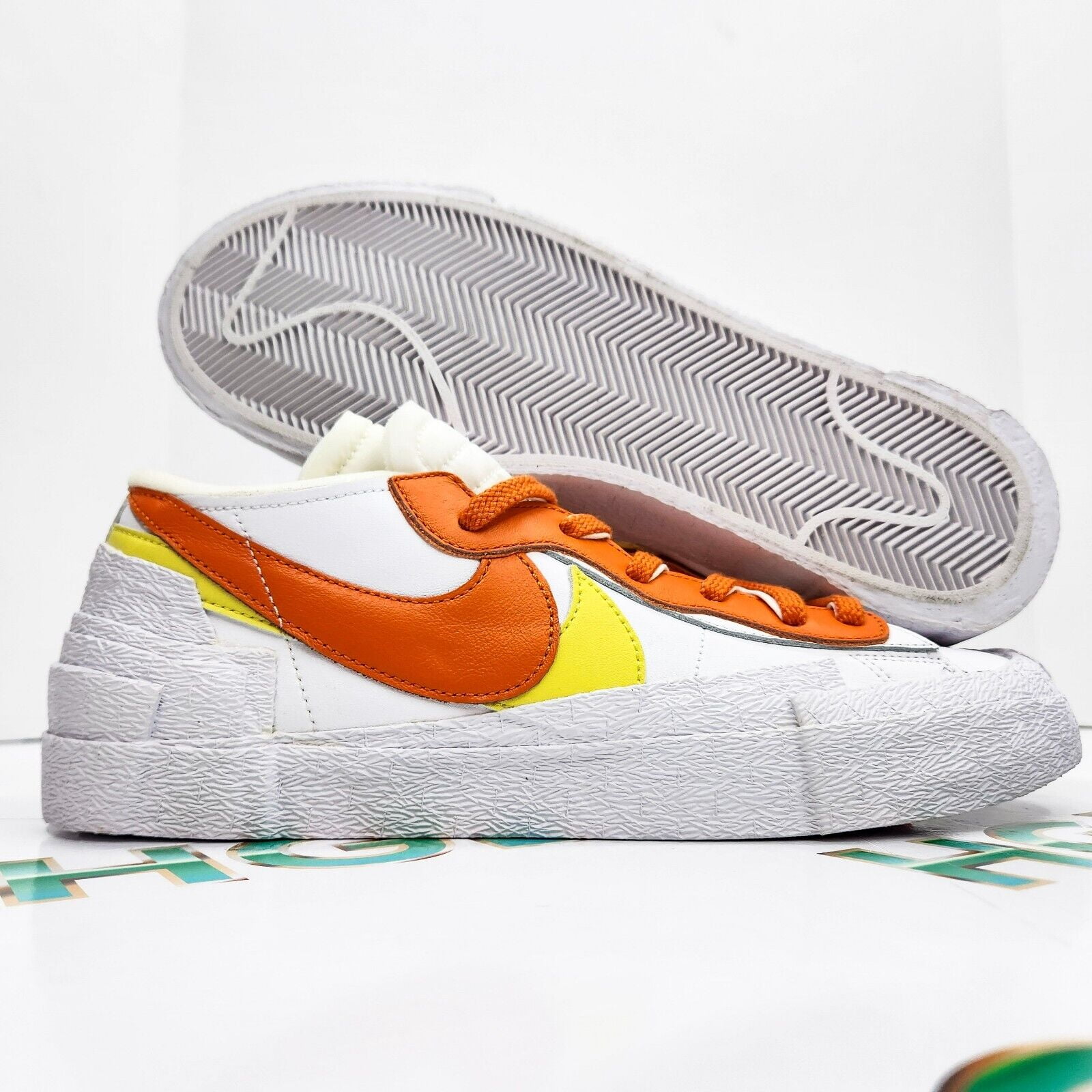 sacai x nike blazer low white magma orange