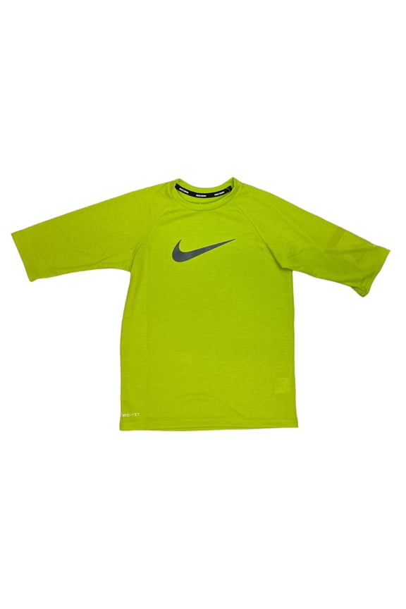 Boy's Swoosh It Dri Fit UPF 40+ Half Sleeve Rash Guard Shirt (Green Strike, L)