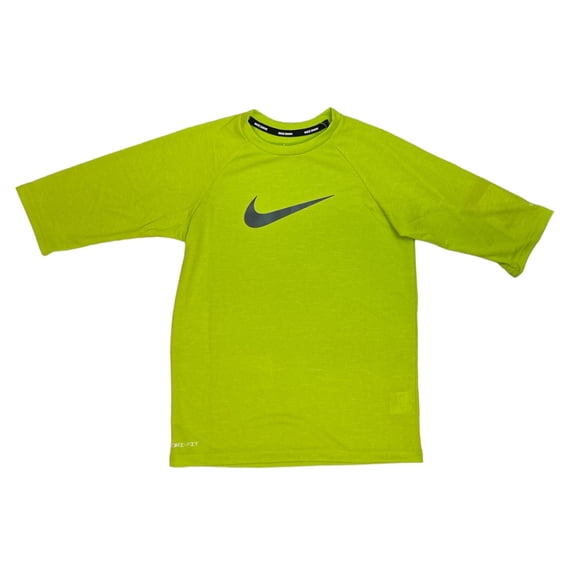 Nike Boy's Swoosh It Dri Fit UPF 40+ Half Sleeve Rash Guard Shirt (Green Strike, L)