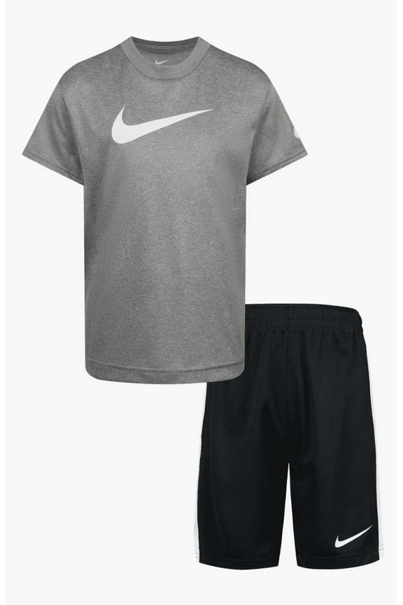 Boy's Swoosh T-Shirt & Shorts Set Size 4 Black/Gray
