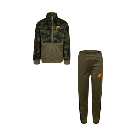 Nike Boy`s Therma Dri Fit Jacket & Pants 2 Piece Set (MediumOlive(86H109-E6F)/Orange, 7)