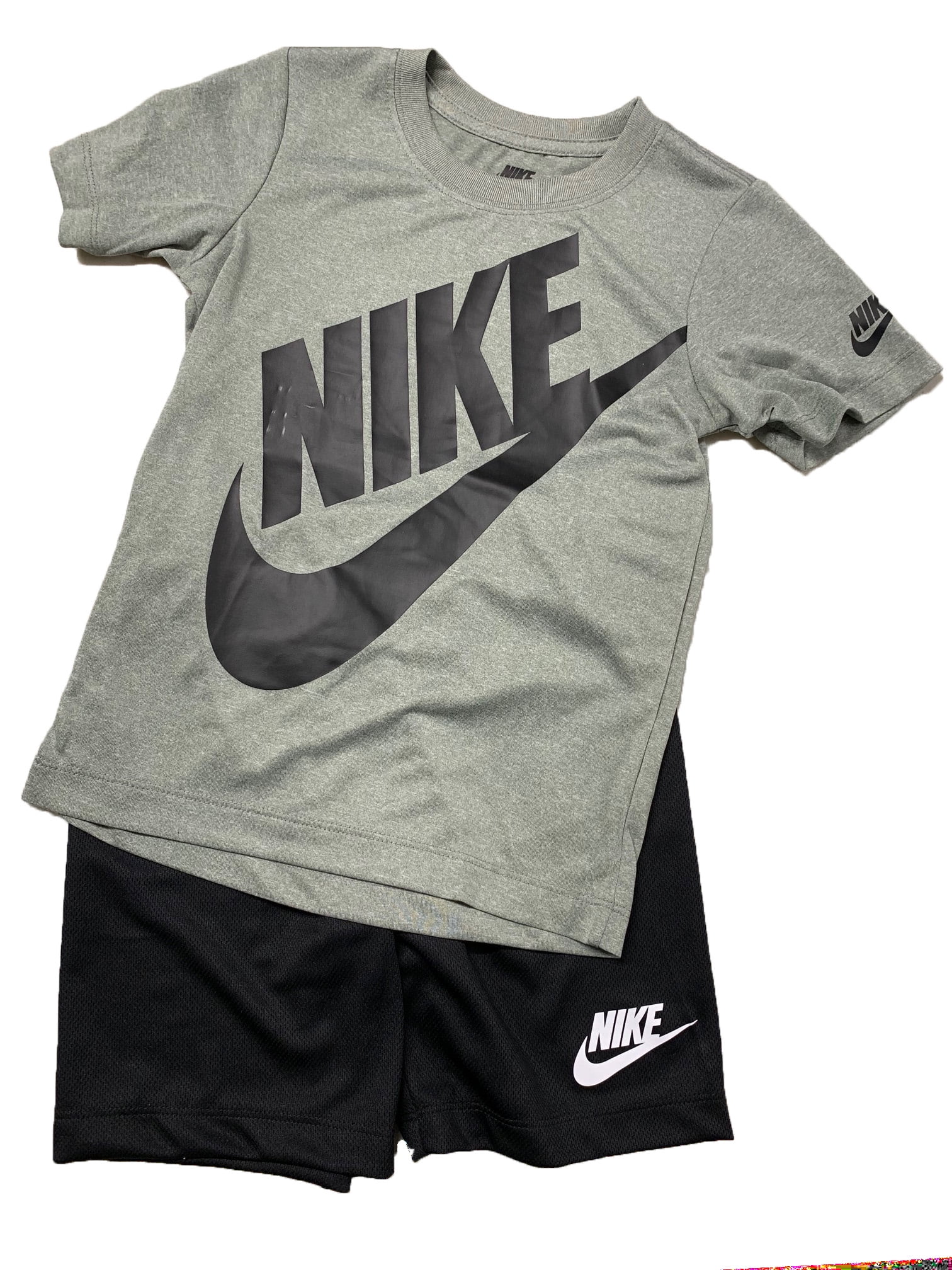Nike Boys' 2 Piece Tee & Short Set, Just Do It, Grey Swoosh Logo, 7 Kids